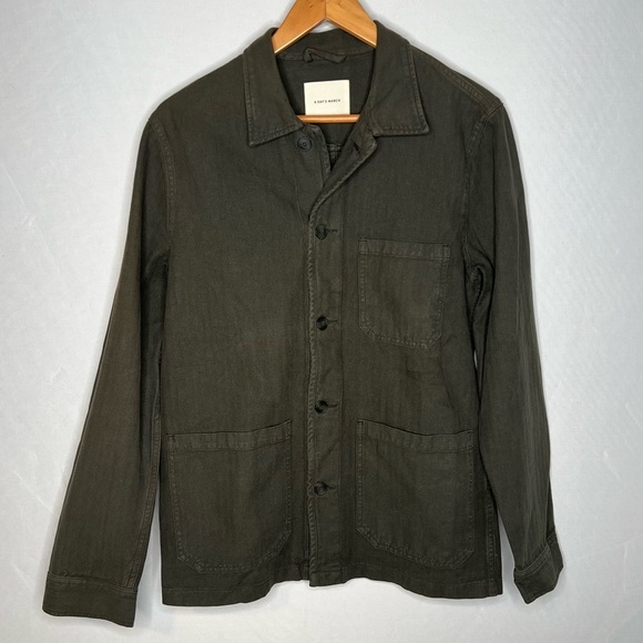 A Day’s March Men’s Cotton Original Herringbone Overshirt in Olive. Size Medium - Picture 7 of 13